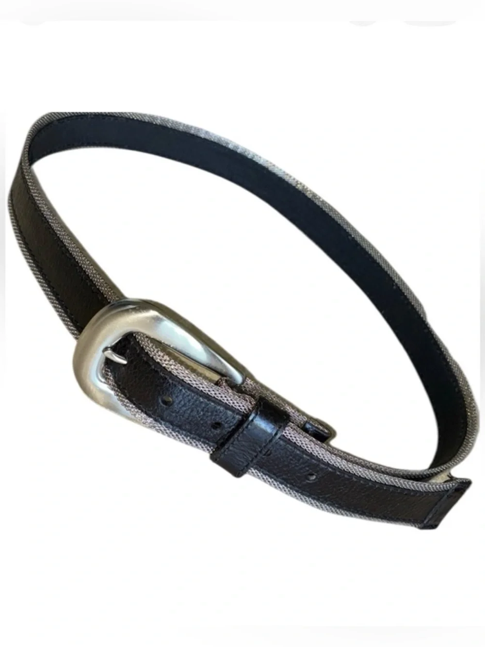 CALVIN KLEIN Belt, Black Leather with Silver mesh edging, monogram buckle. M EUC